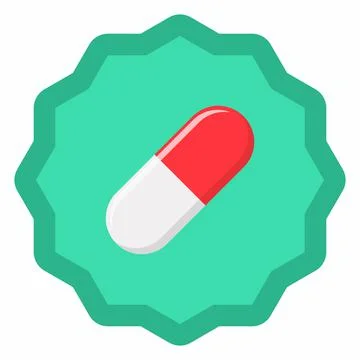Red Pill Capsule, Medicine, vector mark symbols green style. Isolated icon. Stock Illustration