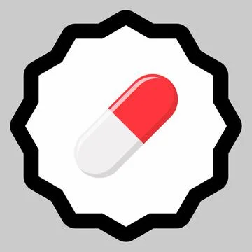 Red Pill Capsule, Medicine, vector mark symbols green style. Isolated icon. Stock Illustration