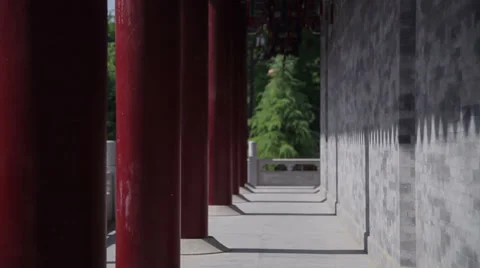 Red pillars in Temple of China Stock Footage 35801198
