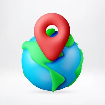 Red pin on 3D globe icon. Stockillustratie