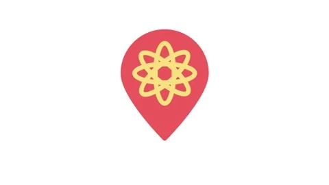 A red pin adorned with an atom symbol, symbolizing scientific concepts or r.. Stock Footage 332988373