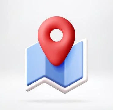 Red pin on blue paper map in 3d Stockillustratie