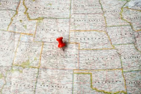 Red pin on denver Foto stock