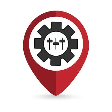 Red pin location with Customisation icon inside. Vector illustration. Stock Illustration