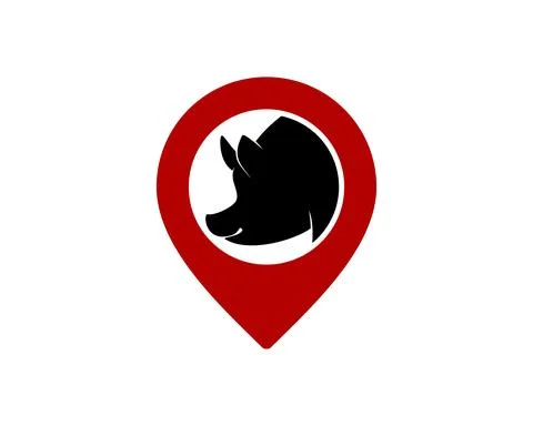 Red pin location with pig inside Stock Illustration