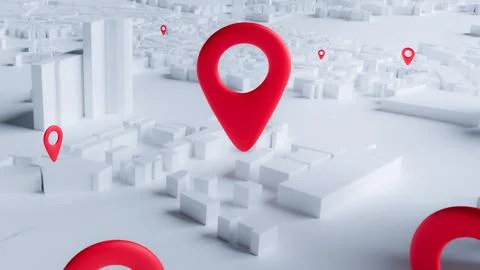 Red pin location on the white layout of a modern city. Locator mark icon si.. Ilustración de archivo