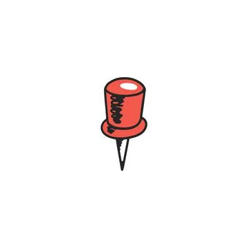 Red pin map needle pointer doodle vector icon. Hand drawn tack for wall Illustrazione stock