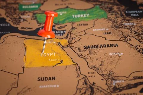 Red Pin Marking Egypt on Map Foto stock