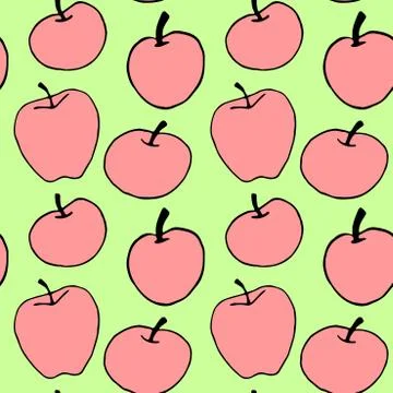 Red pink Apples seamless vector color pattern. Summer autumn background. Perf Illustrazione stock
