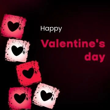 Red, pink bricks with cut out hearts, chaotically stacked on a dark background Stock Illustration