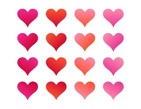 Red pink gradient hearts. Set of flat elements isolated on white background.. Illustrazione stock