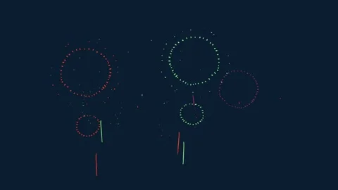 Red pink green fireworks explode on dark background Stock Footage 317301266