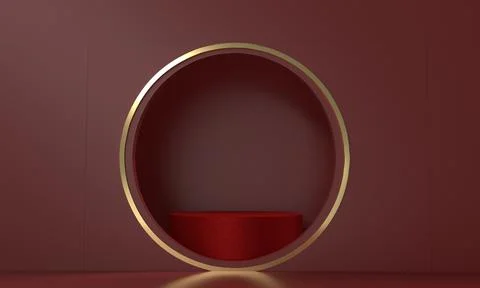 Red pink orange color round circle golden background wallpaper podium stage s Stock Illustration