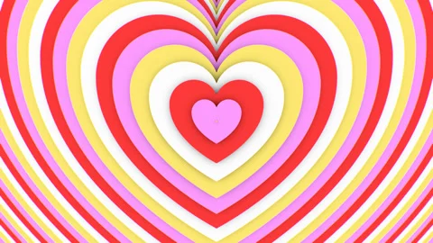 Red Pink Yellow White Colored 3D Paper Layers Of Hearts Shrink Inward Stock Footage 318418142