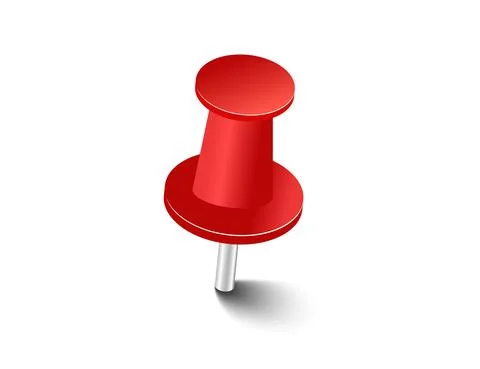 Red pins tacks flags. Attach buttons on needles, pinned office thumbtack. Vector Stockillustratie