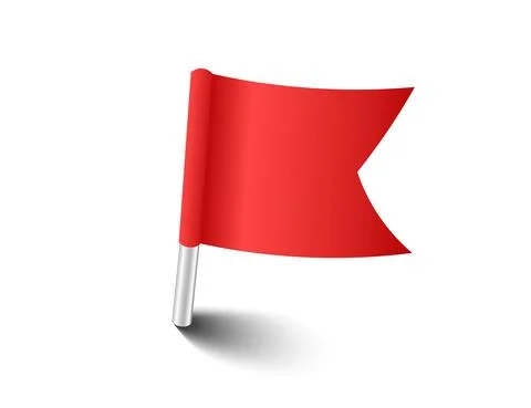 Red pins tacks flags. Attach buttons on needles, pinned office thumbtack. Vector Stock Illustration