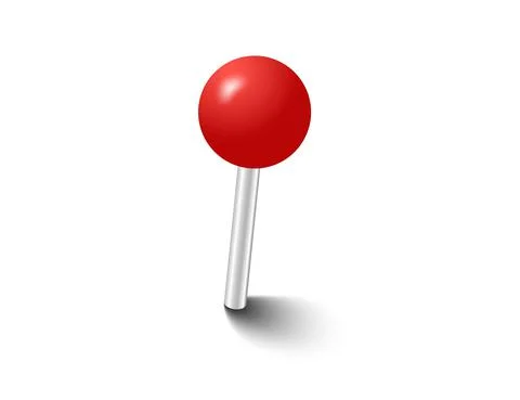 Red pins tacks flags. Attach buttons on needles, pinned office thumbtack. Vector Stock Illustration