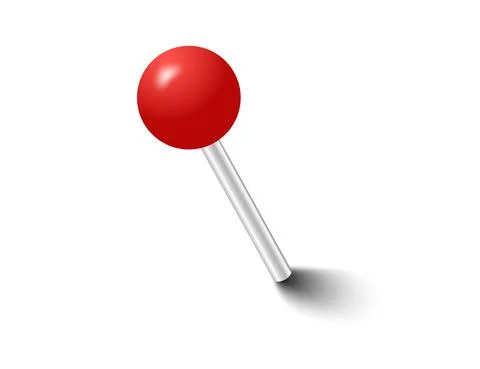 Red pins tacks flags. Attach buttons on needles, pinned office thumbtack. Vector Stock Illustration
