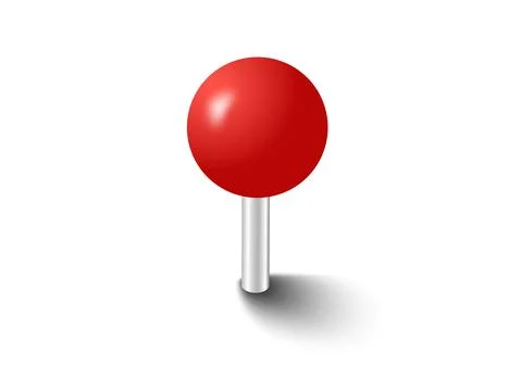Red pins tacks flags. Attach buttons on needles, pinned office thumbtack. Vector Stock Illustration