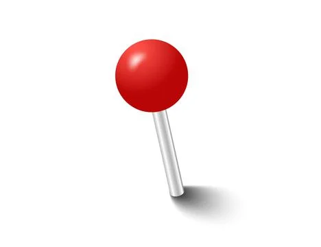 Red pins tacks flags. Attach buttons on needles, pinned office thumbtack. Vector Stock Illustration