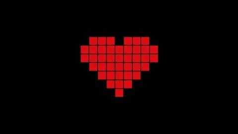 Red Pixel Art Heart in Retro Style. Animation 4K on a black background. Like Stock Footage 104147289