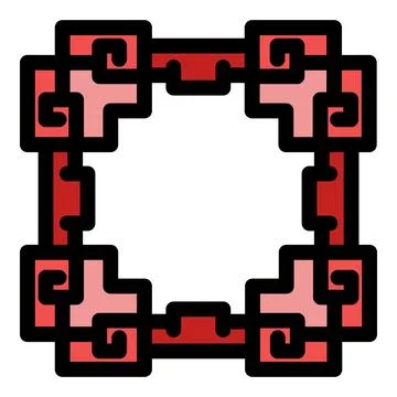 Red pixel art square frame with interlocking design Stock Illustration