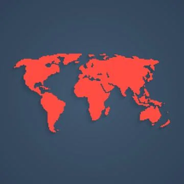 Red pixel art world map Stock Illustration