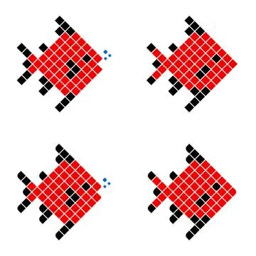 Red Pixel Fish, Geometric Fish Ilustración de archivo