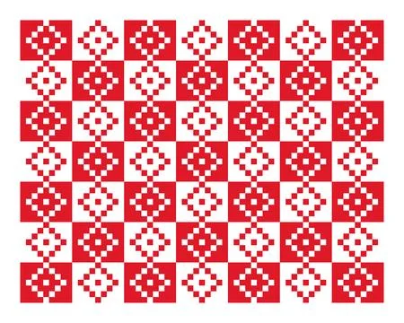 Red pixel geometric repeated Ukrainian ornament 스톡 일러스트