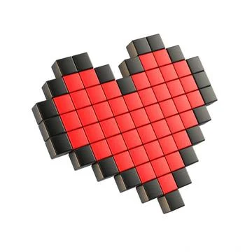 Red pixel heart. 3D Red pixel heart. 3D render illustration. Isolated on w... Stock Photos