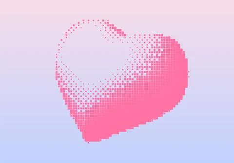 Red pixel heart icon isolated on background in Y2K 3D style Stock Illustration