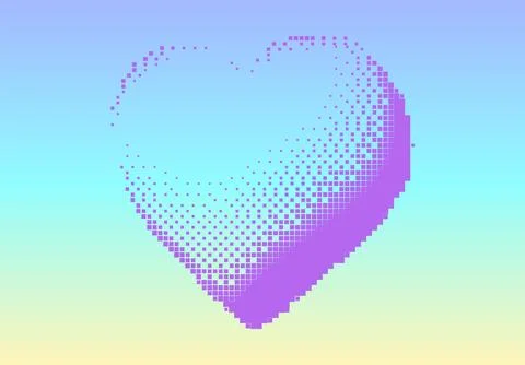 Red pixel heart icon isolated on background in Y2K 3D style Stock Illustration