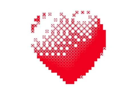 Red pixel heart icon isolated on background in oldschool 3D style Stock Illustration