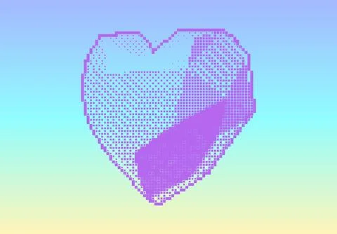 Red pixel heart icon isolated on background in Y2K 3D style Stock Illustration