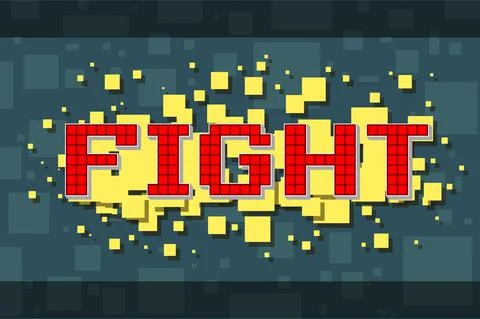 Red pixel retro fight button for video games Stock Illustration