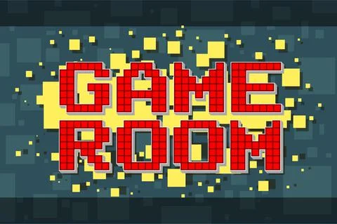 Red pixel retro game room button for video games Stock Illustration