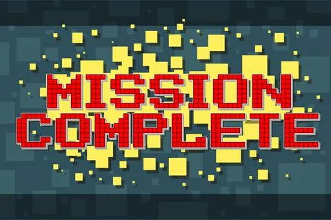 Red pixel retro mission button for video games Stock Illustration