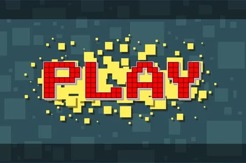 Red pixel retro play button for video games Illustrazione stock