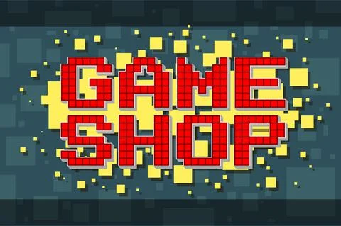 Red pixel retro shop button for video games Illustrazione stock