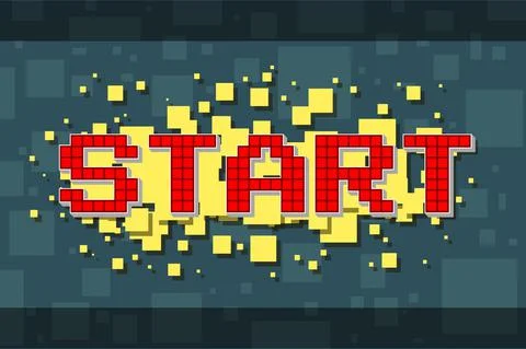 Red pixel retro start button for video games Stock Illustration