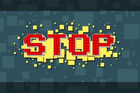 Red pixel retro stop button for video games Stock Illustration