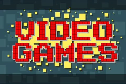 Red pixel retro text button for video games Stock Illustration