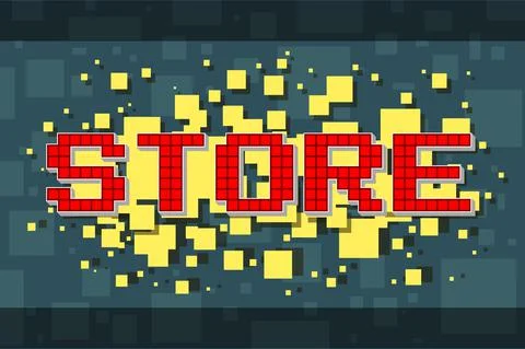 Red pixel store button for video games Stock Illustration