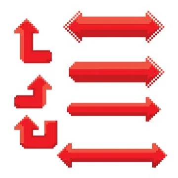 Red pixel style arrow set Illustrazione stock