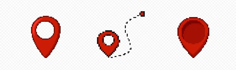 Red pixel web map pointer set Stock Illustration