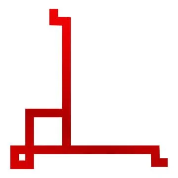 Red pixelated abstract geometric shape forming right angle on white background Illustrazione stock