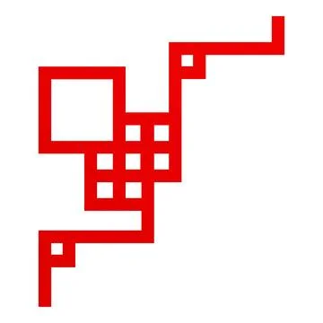 Red pixelated abstract shape forming a dynamic pattern Stock Illustration