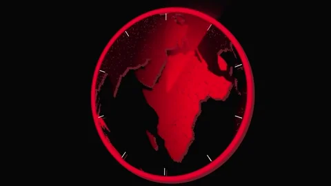 Red Pixelated Globe with Clock Face and Spotlight Effect on animation Black.. Stock Footage 321624813