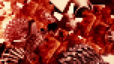 Red pixelated pattern with spinning gears. Motion. Working mechanism, industrial Stock Footage 201212800