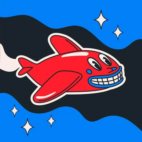 Red plane, Cartoon vector funny cute Comic characters. Illustrazione stock